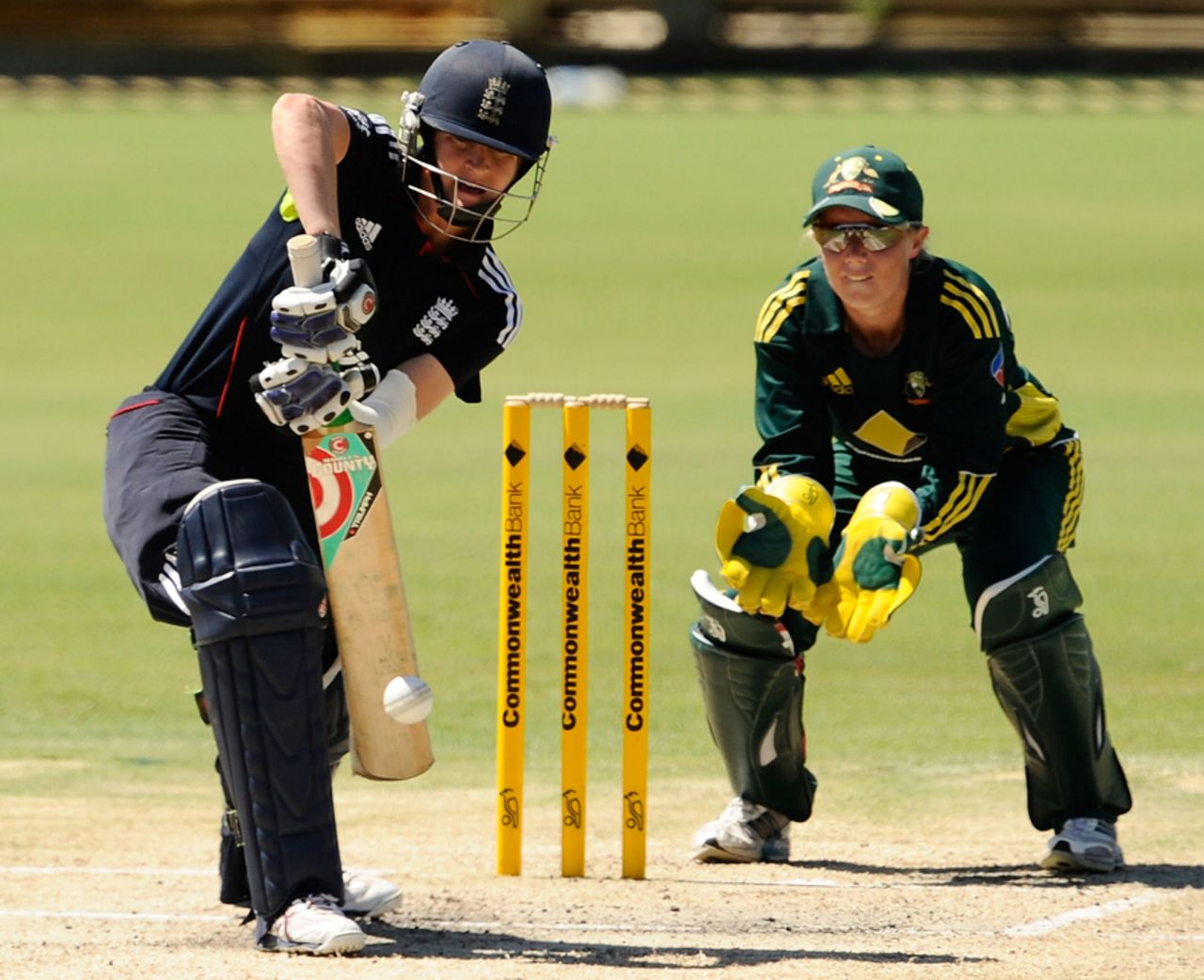 Lydia Greenway is solid in defence during her fifty, Australia Women v England Women, 3rd ODI, Perth, January 9, 2011