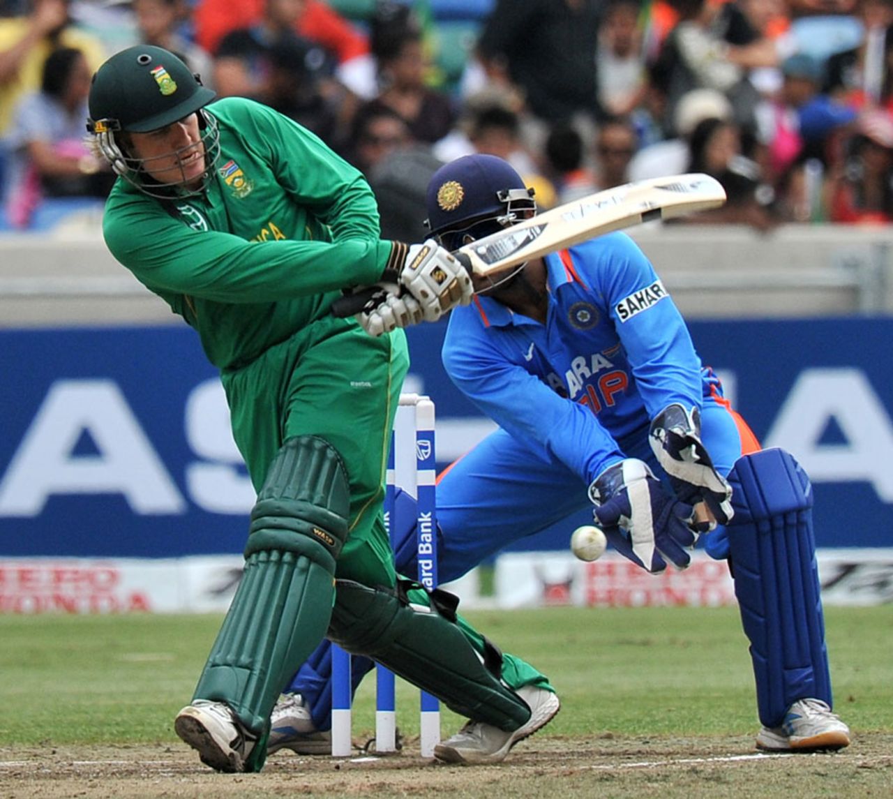 Morne van Wyk plays across the line during his swashbuckling half-century, South Africa v India, only Twenty20, Durban