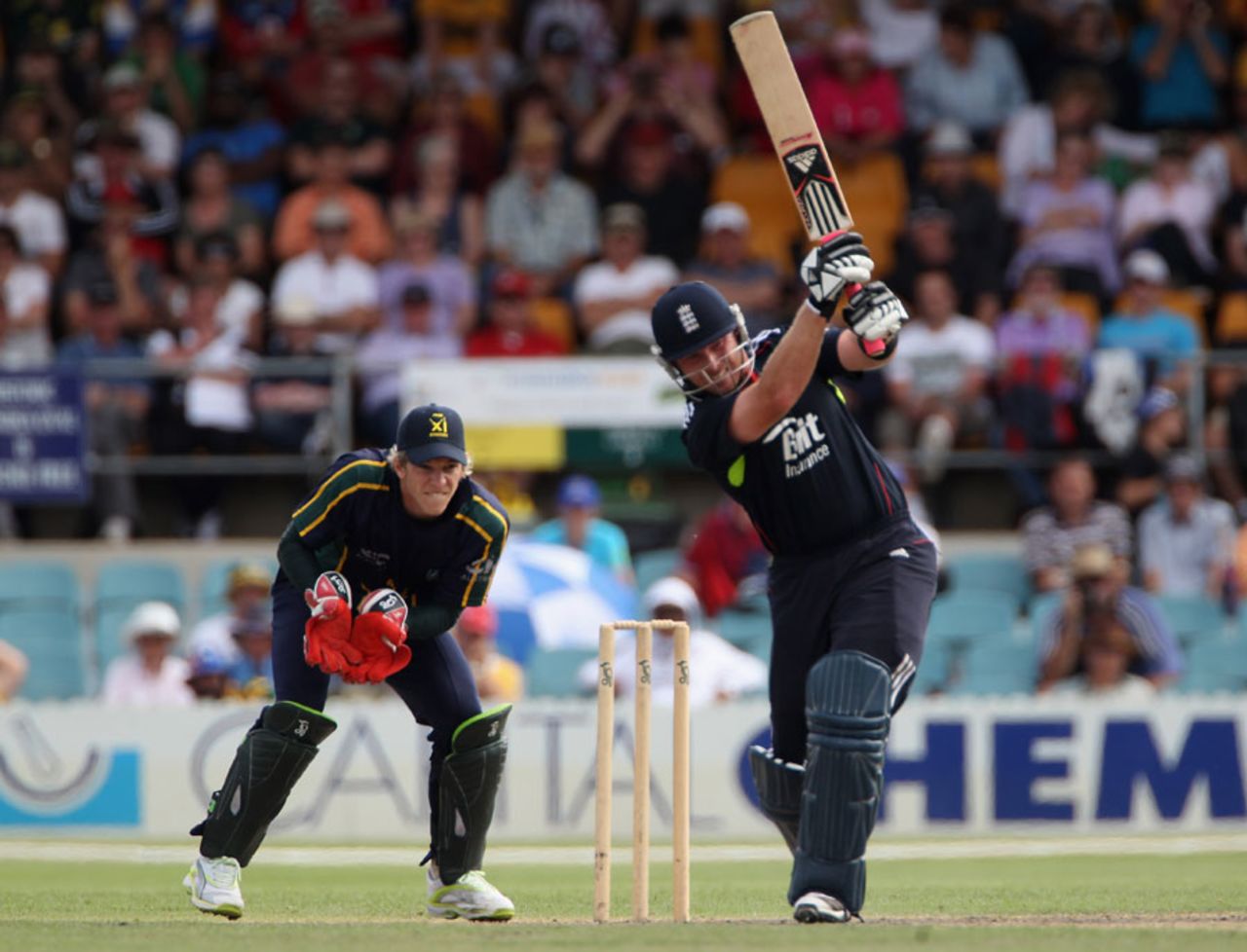 Ian Bell drives on his way to a century, Prime Minister's XI v England, Canberra, January 10, 2011