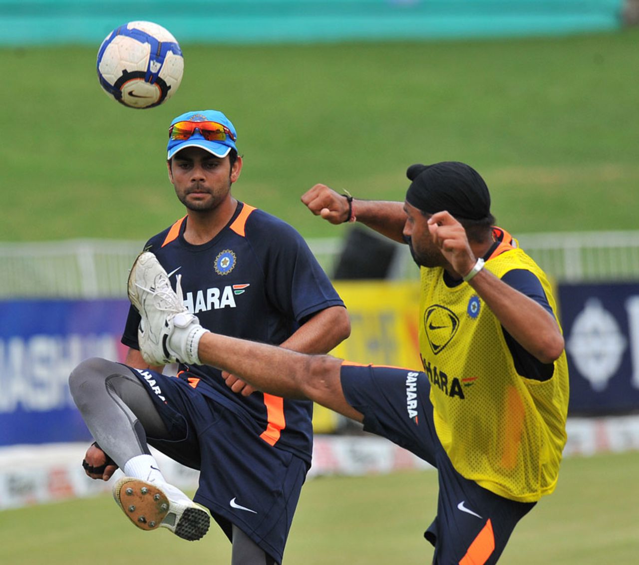 Harbhajan Singh and Virat Kohli play some football, Durban, January 11, 2011