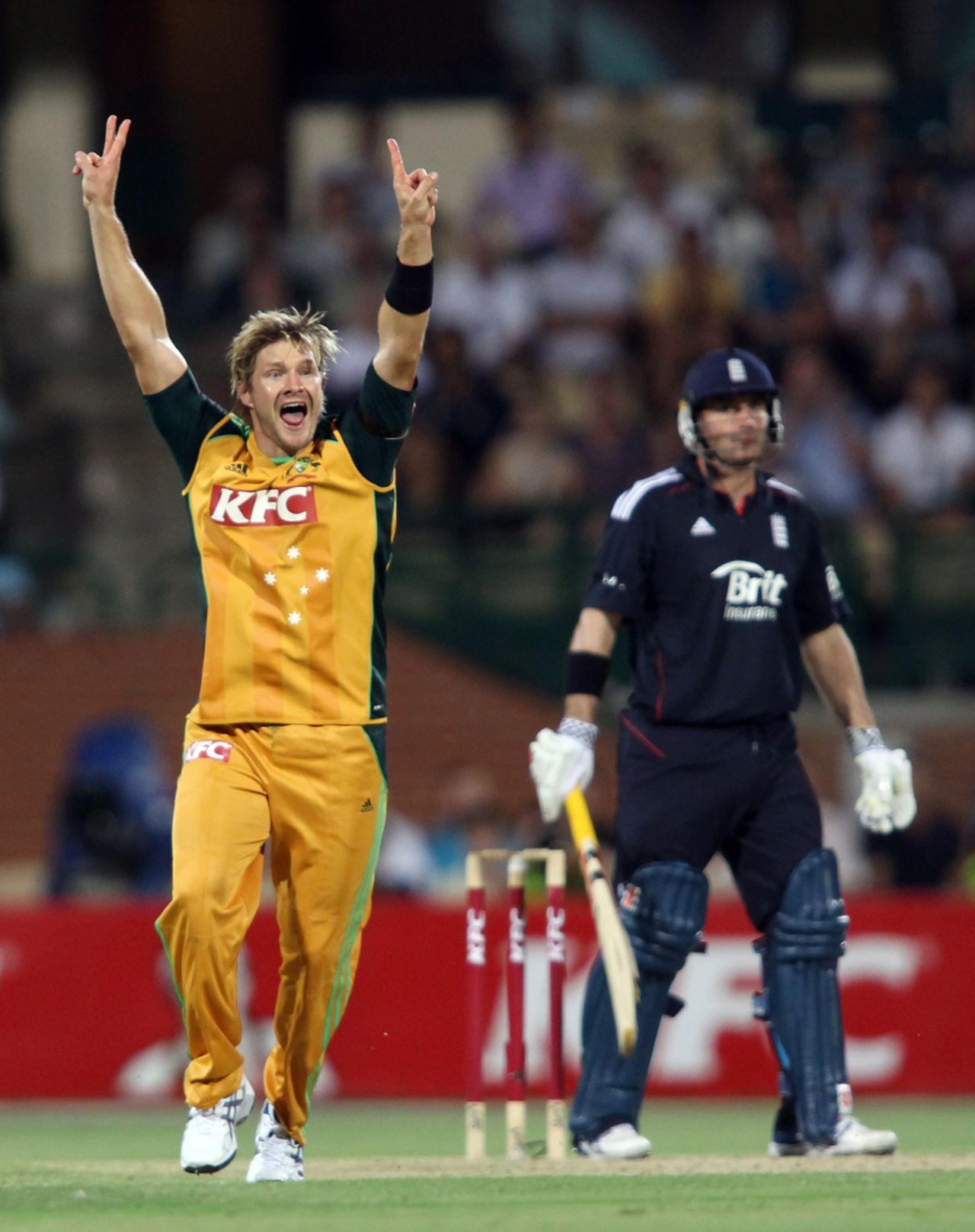 Shane Watson was on a hat-trick after he had Michael Yardy caught behind first ball, Australia v England, 1st Twenty20, Adelaide, January 12, 2011