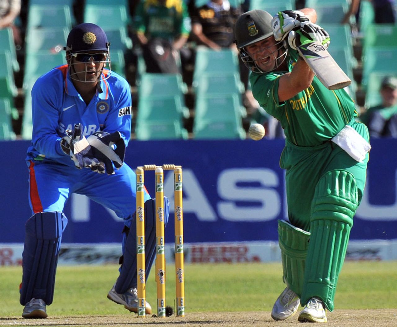 AB de Villiers plays a cover drive, South Africa v India, 1st ODI, Durban, January 12, 2011