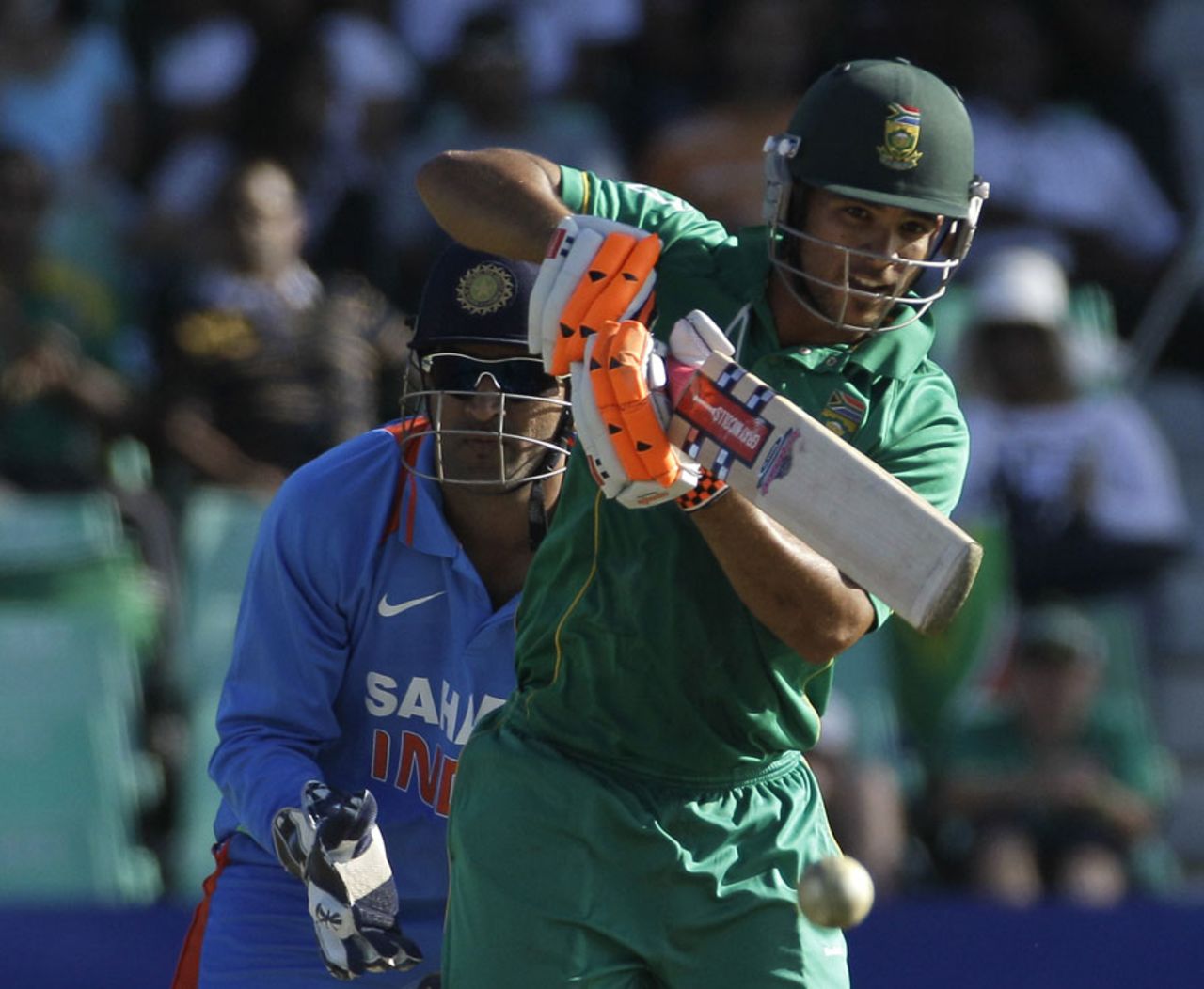 JP Duminy attempts a cross-batted shot, South Africa v India, 1st ODI, Durban, January 12, 2011
