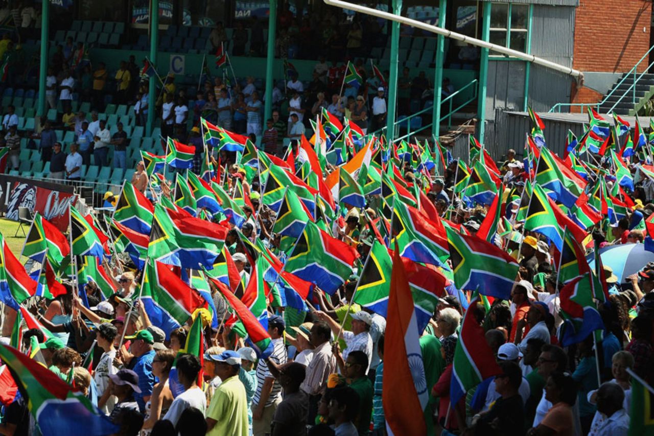 South Africa supporters wave their flags at Kingsmead, South Africa v India, 1st ODI, Durban, January 12, 2011