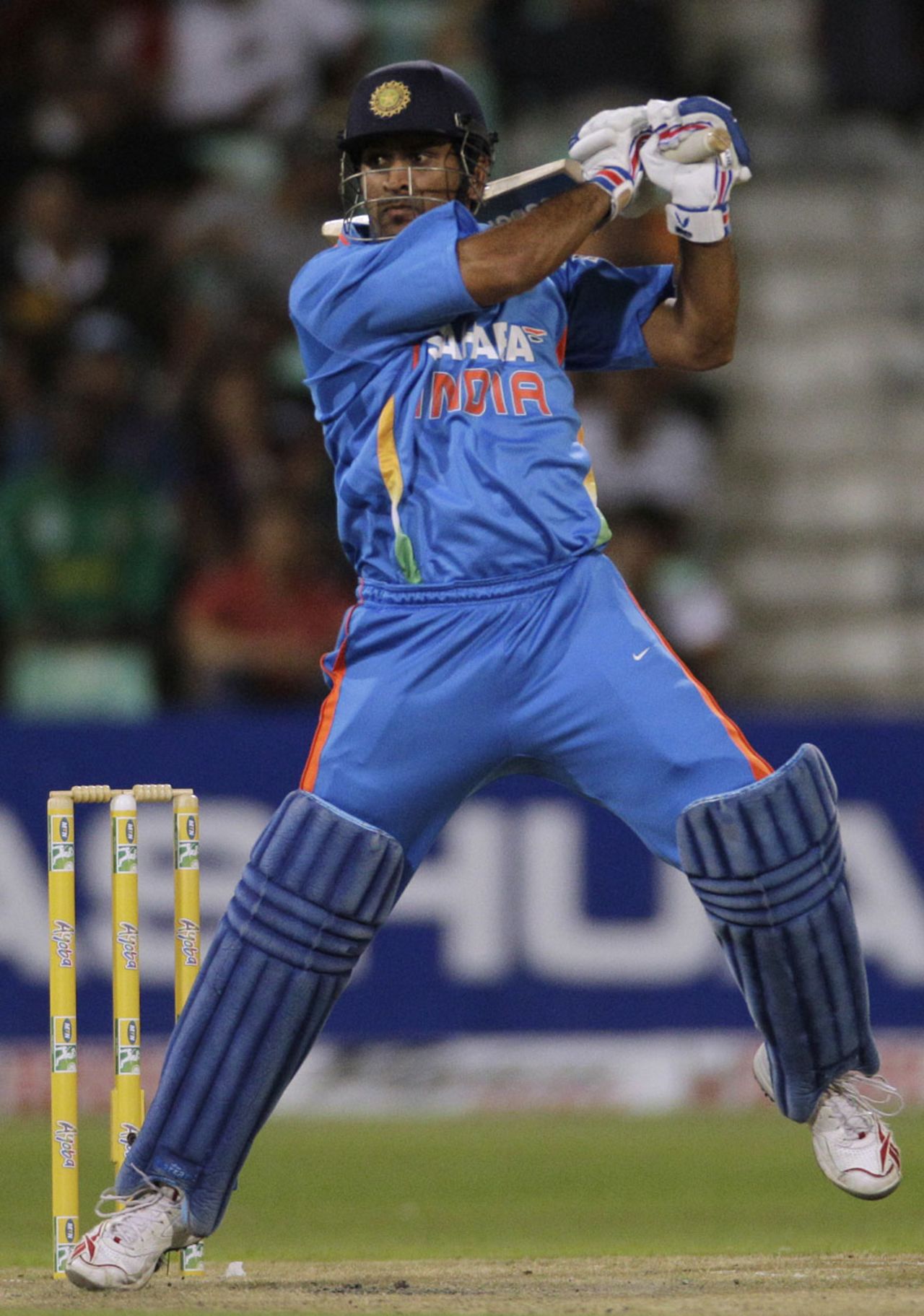 MS Dhoni slashes one through the off side, South Africa v India, 1st ODI, Durban, January 12, 2011