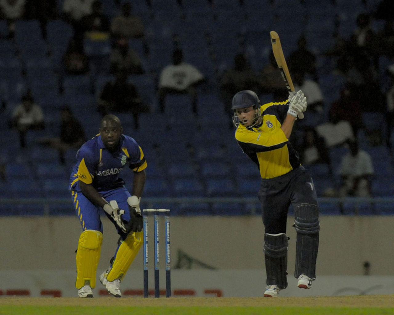 James Vince scores the winning run in the Super Over for Hampshire, Barbados v Hampshire, Antigua, Caribbean T20, January 13, 2011 