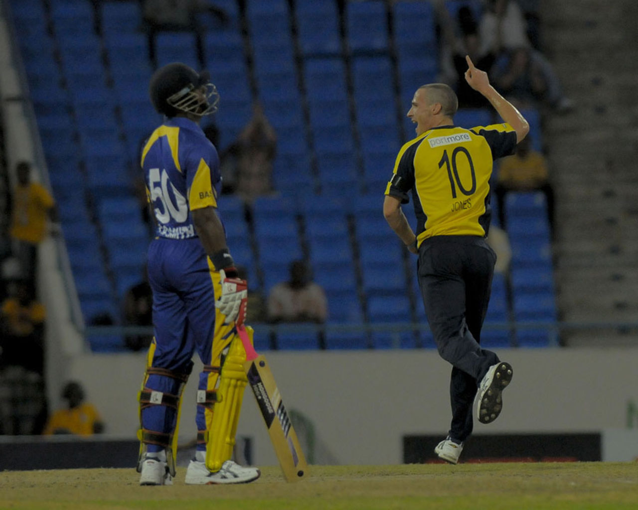 Simon Jones celebrates the wicket of Jonathan Carter, Barbados v Hampshire, Antigua, Caribbean T20, January 13, 2011 