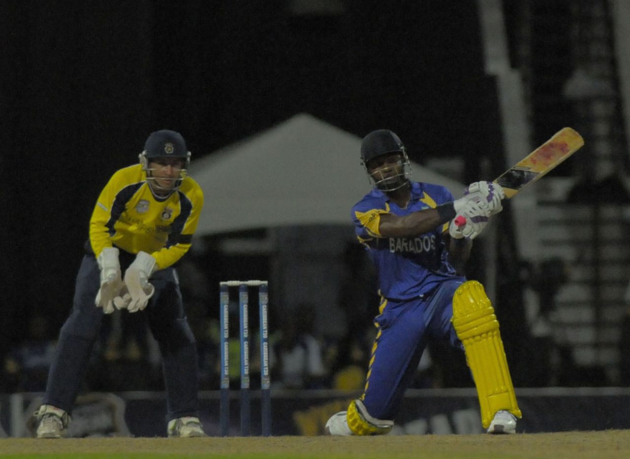 Dwayne Smith hits a six during his 50 off 37 balls, Barbados v Hampshire, Antigua, Caribbean T20, January 13, 2011 