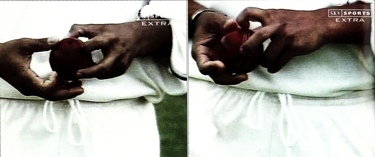 Close-ups of Sachin Tendulkar working on the ball - he was handed a suspended one-match ban by match referee Mike Denness, South Africa v India, 2nd Test, Port Elizabeth, November 18 2001
