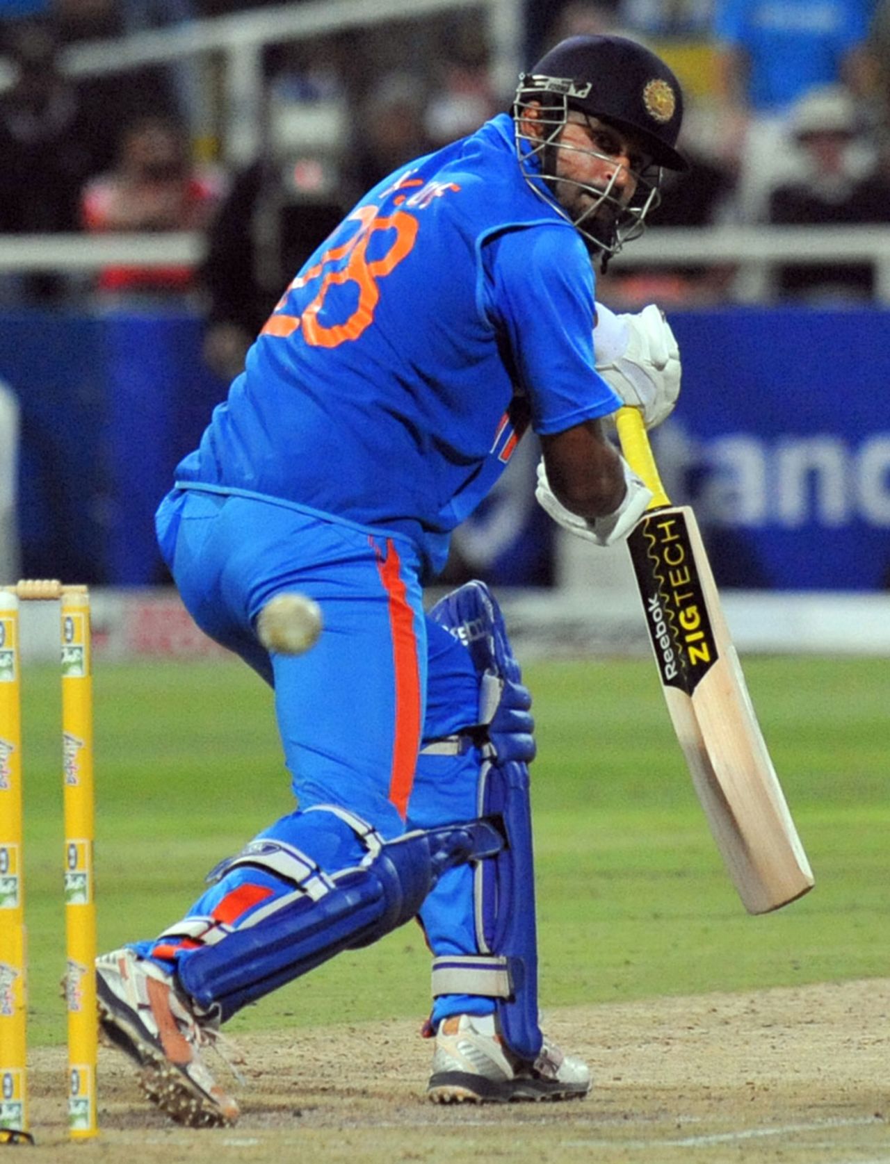 Yusuf Pathan reaches his half-century with an outside-edge for two runs, South Africa v India, 3rd ODI, Cape Town, January 18, 2011