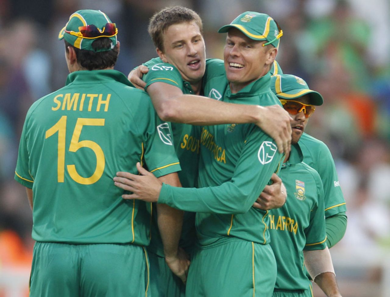 Morne Morkel is congratulated on the wicket of Virat Kohli, South Africa v India, 3rd ODI, Cape Town, January 18, 2011