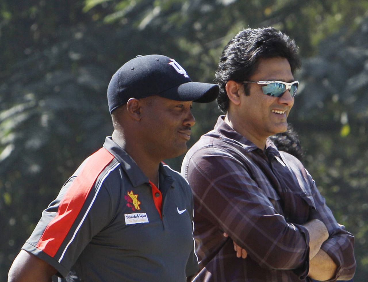 Anil Kumble and Brian Lara interact during the latter's cricket clinic, Bangalore, January 20, 2011