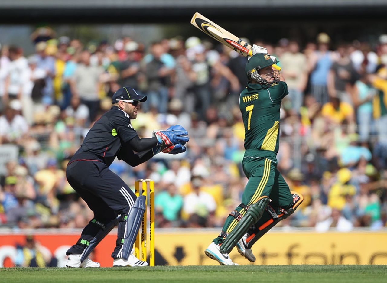 Cameron White steadied the ship with a careful 45 from 76 deliveries, Australia v England, 2nd ODI, Hobart, January 21, 2011