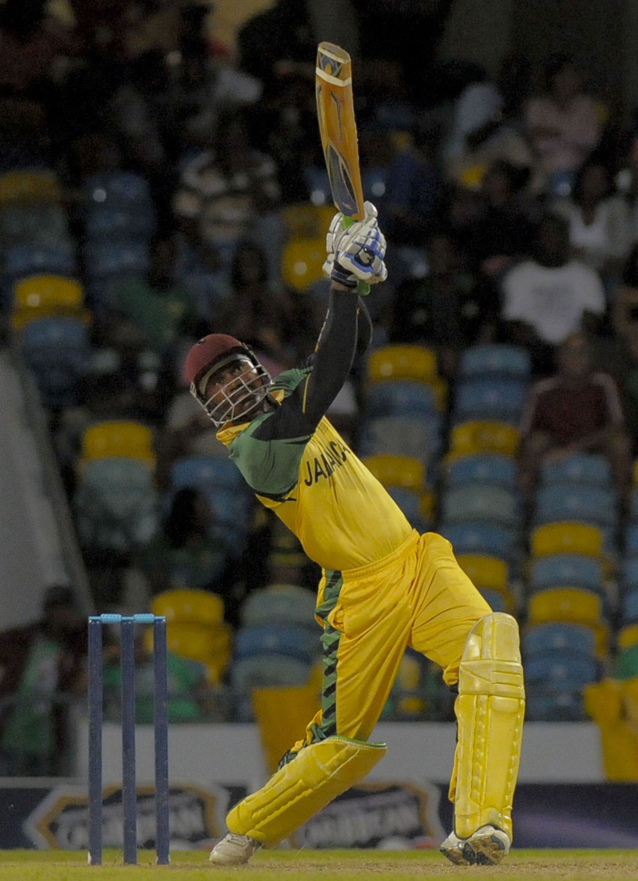 Marlon Samuels plays a big shot during his 53, Jamaica v Windward Islands, Caribbean T20, Barbados, January 20, 2011