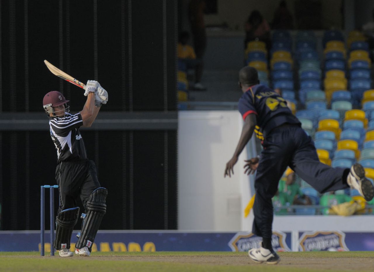James Hildreth hits Kevin McClean to the leg side during his 69, Combined Campuses and Colleges v Somerset, Caribbean T20, Barbados, January 20, 2011