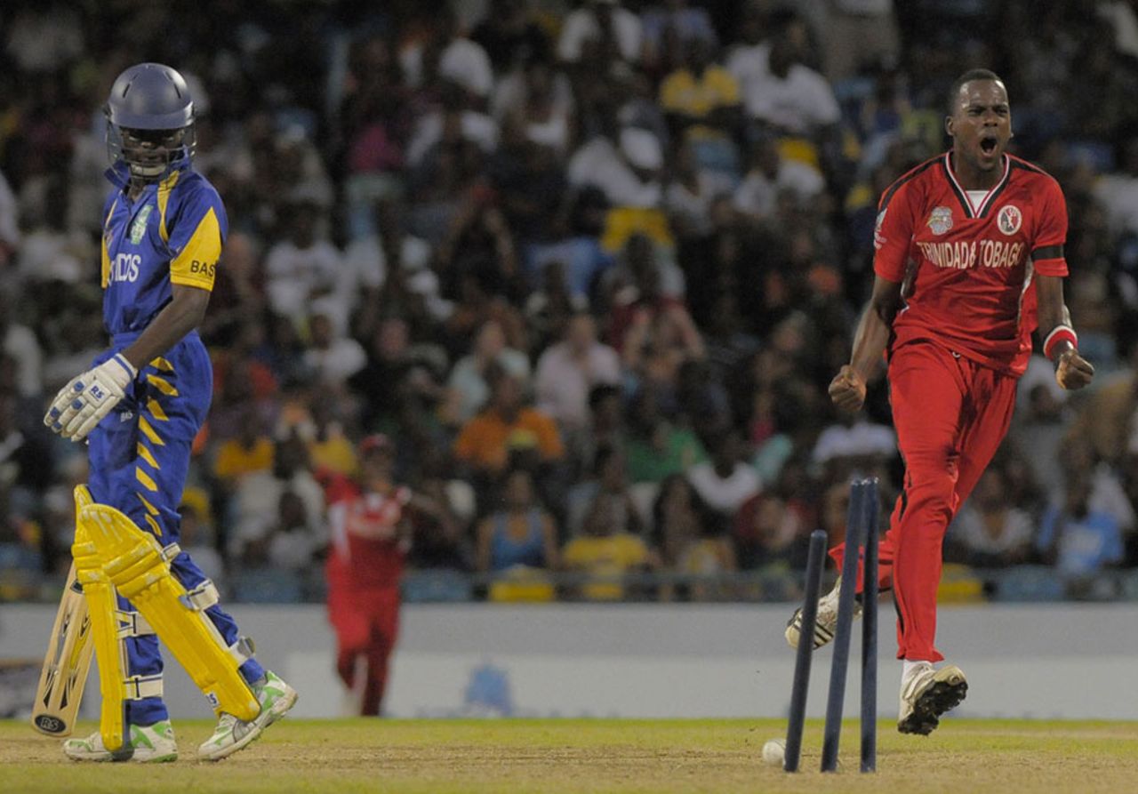 Kevon Cooper dismisses Jonathan Carter, Barbados v Trinidad & Tobago , Caribbean T20, Barbados, January 21, 2011