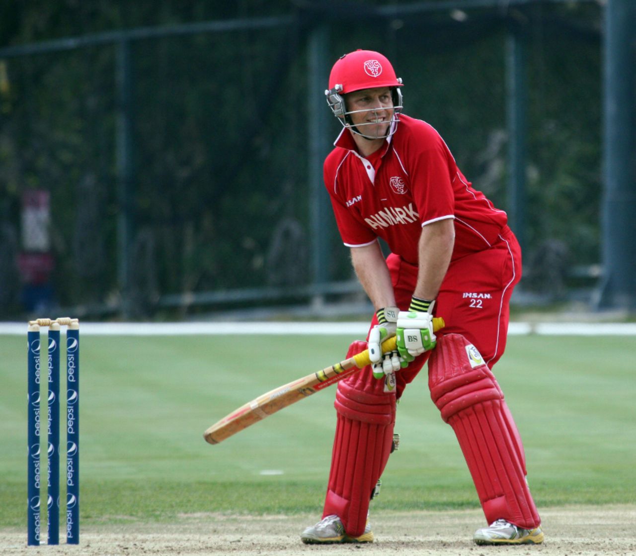 Carsten Pedersen in his batting stance, Denmark v Italy, WCL Division Three, Hong Kong Cricket Club, January 22, 2011
