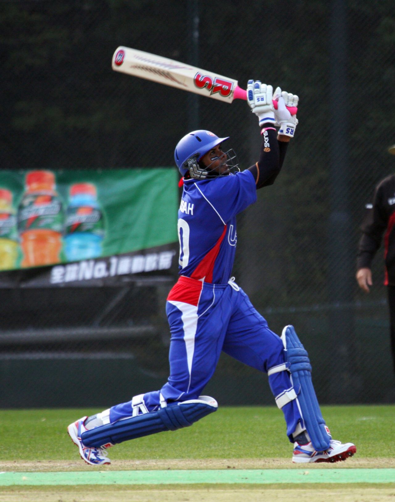 Steve Massiah smashes one of his sixes during his knock, Hong Kong v United States of America, WCL Div. Three, Kowloon, January 22, 2011