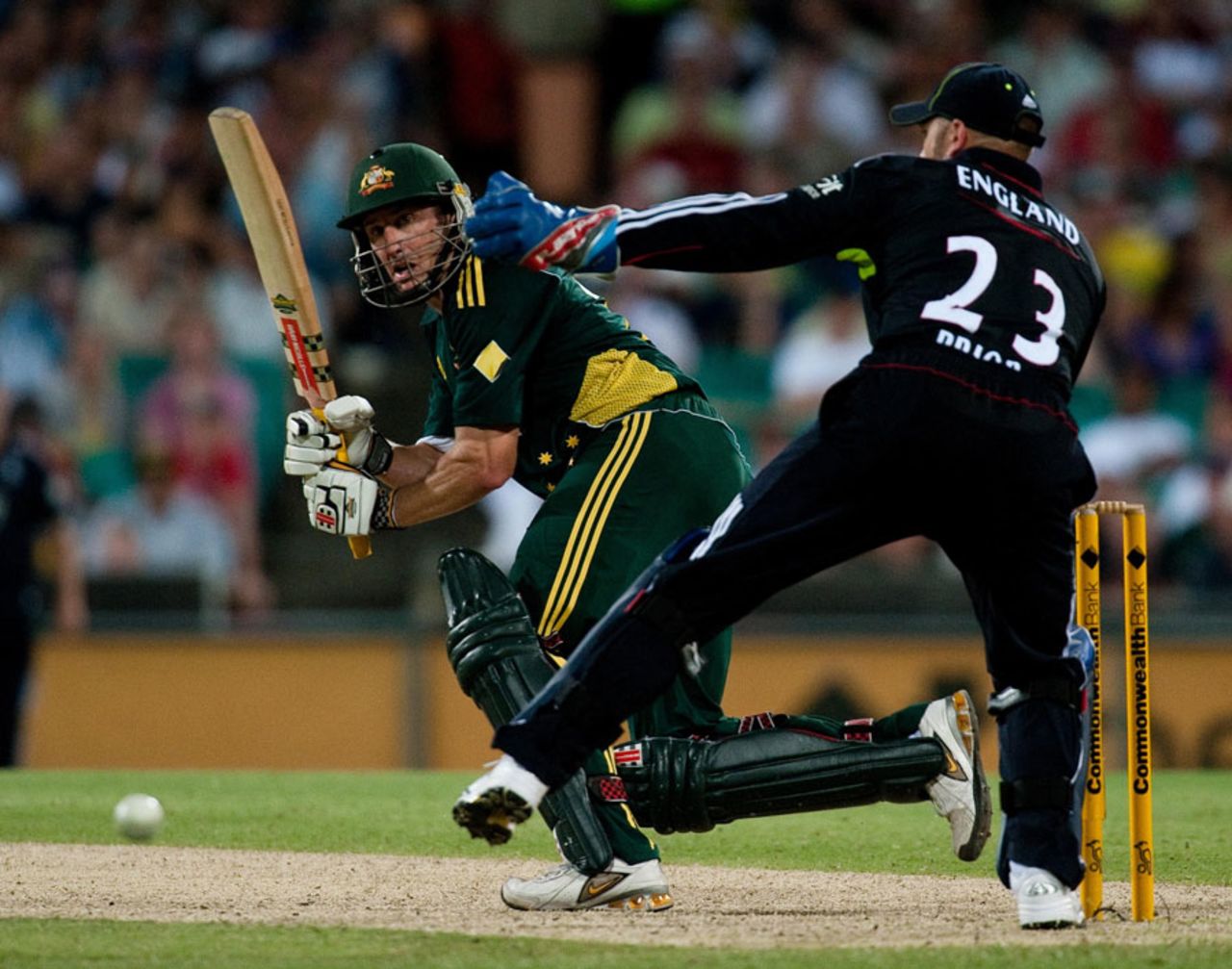 David Hussey gets one away fine during his unbeaten 68, Australia v England, 3rd ODI, Sydney, January 23, 2011