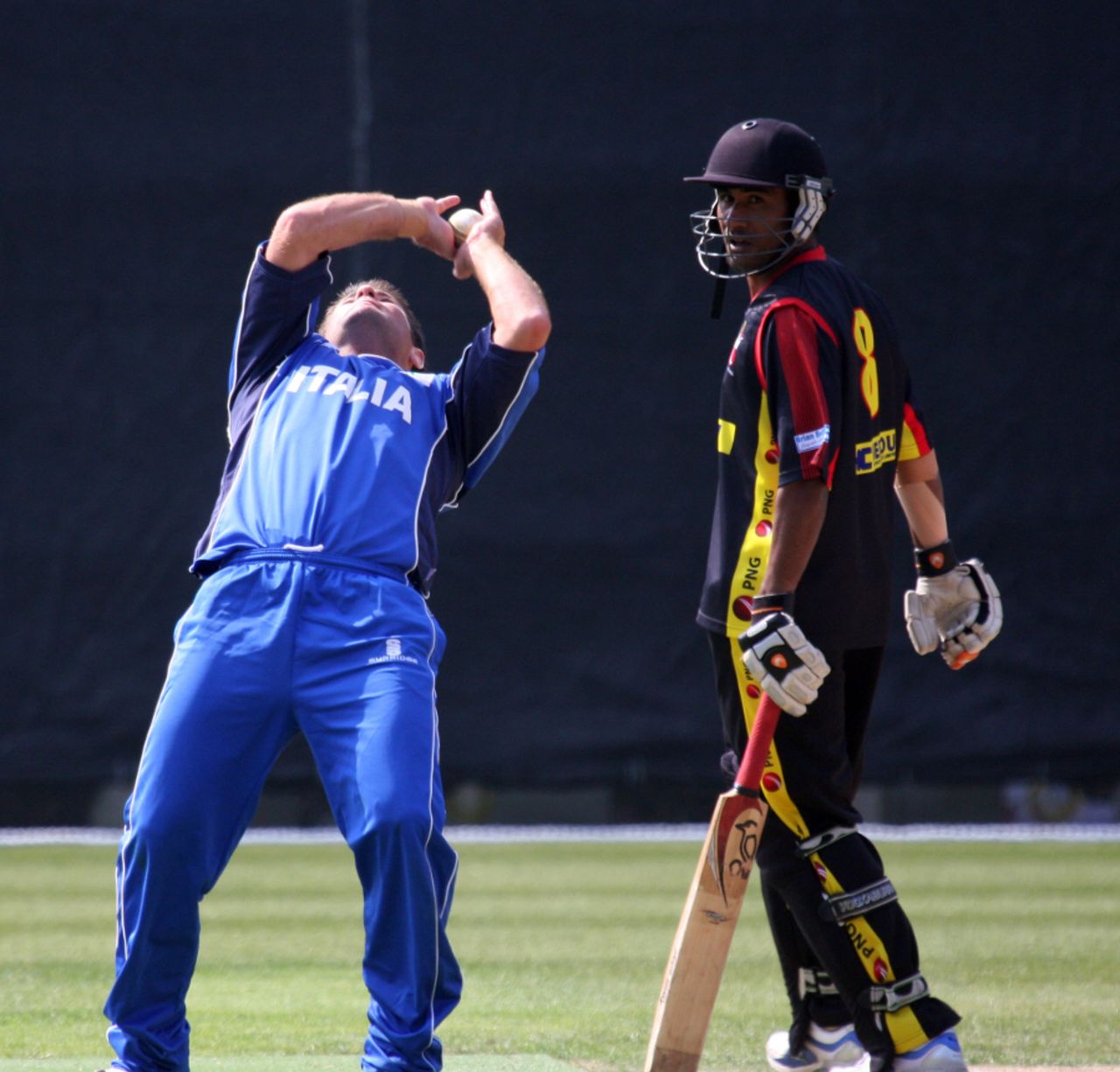 Peter Petricola completes a caught-and-bowled to end Papua New Guinea's innings, Italy v Papua New Guinea, WCL Division 3, Wong Nai, January 23, 2011