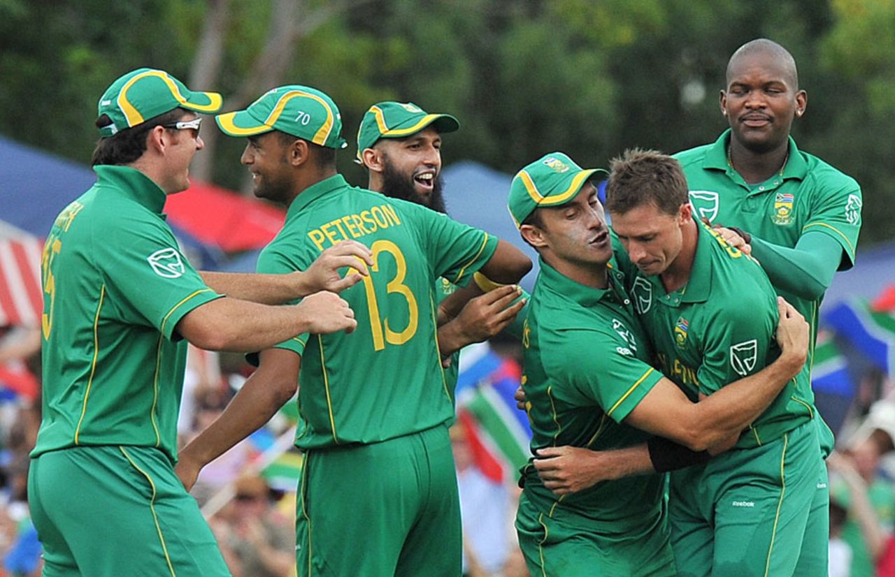 South Africa's players celebrate the wicket of Yuvraj Singh, South Africa v India, 5th ODI, Centurion, January 23, 2011