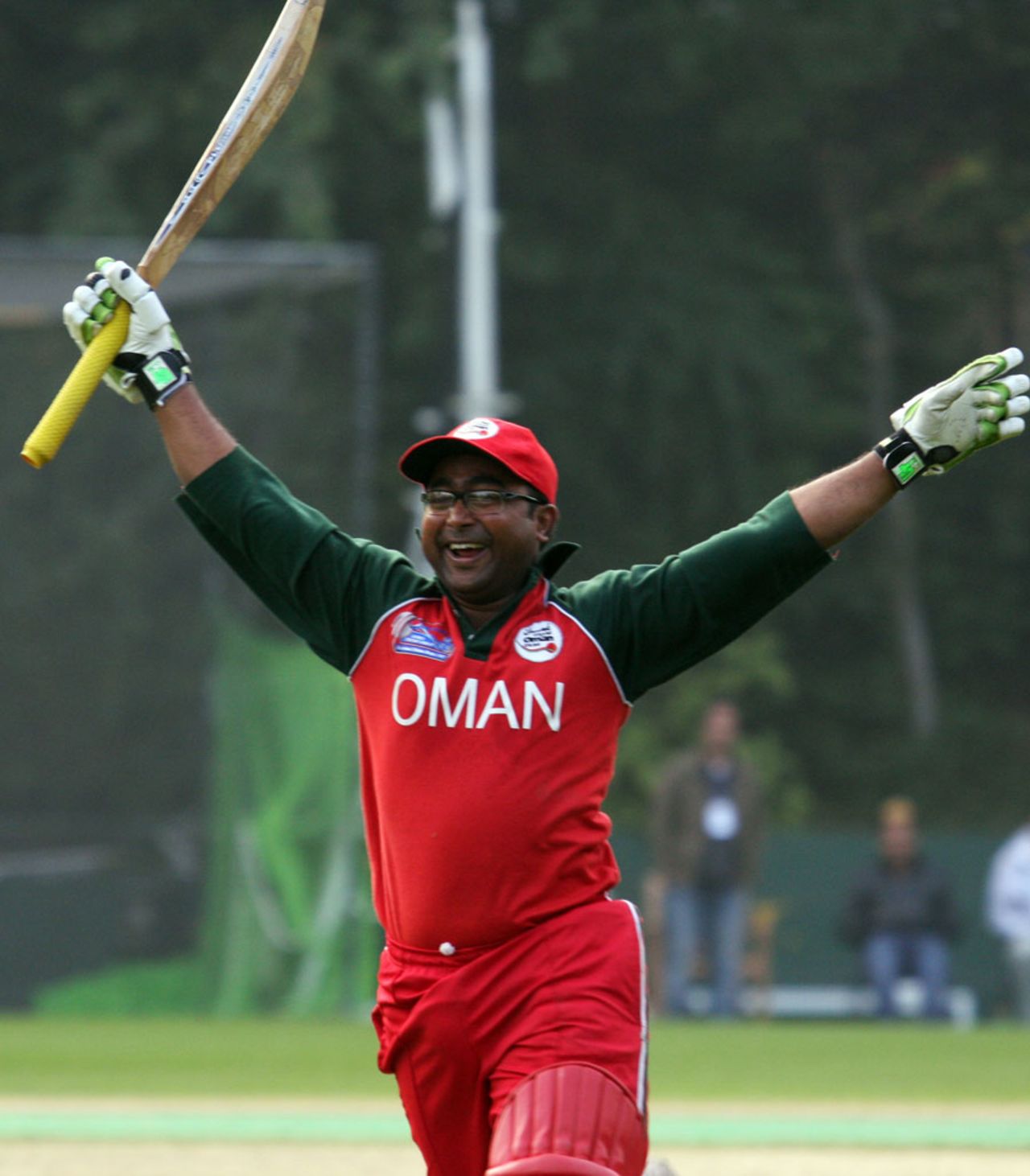 Amir Ali is ecstatic after scoring the winning runs in a tense finish, Italy v Oman, WCL Division 3, Kowloon, January 25, 2011