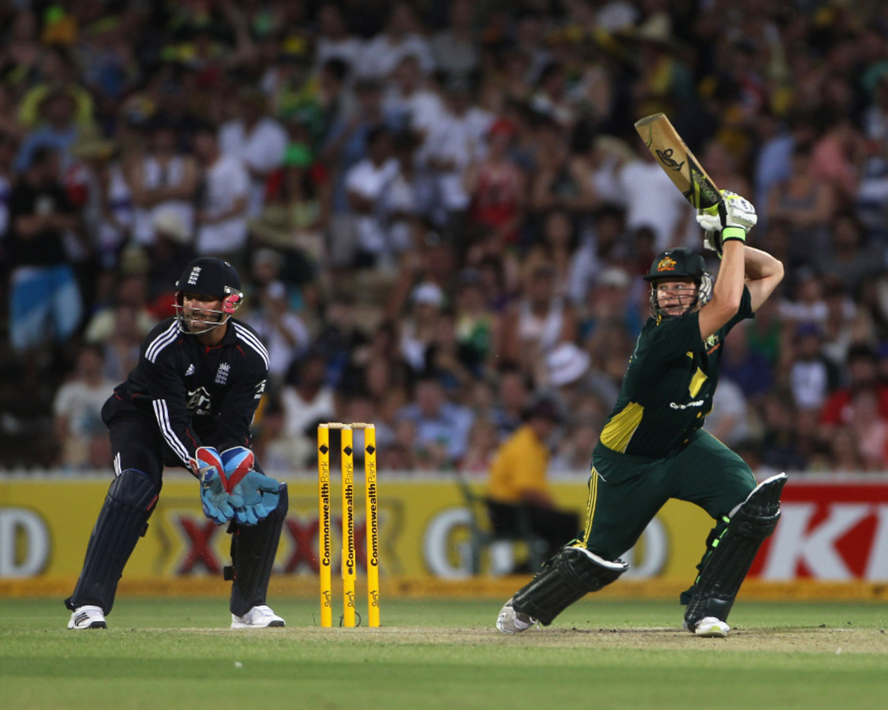 Steve Smith hit out in typical style during his unbeaten 46, Australia v England, 4th ODI, Adelaide, January 26, 2011
