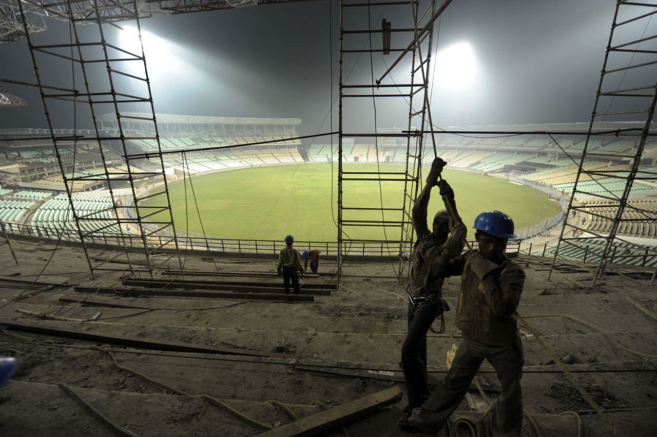 Work continues at Eden Gardens after it had a World Cup match taken away from it, Kolkata, January 27, 2011