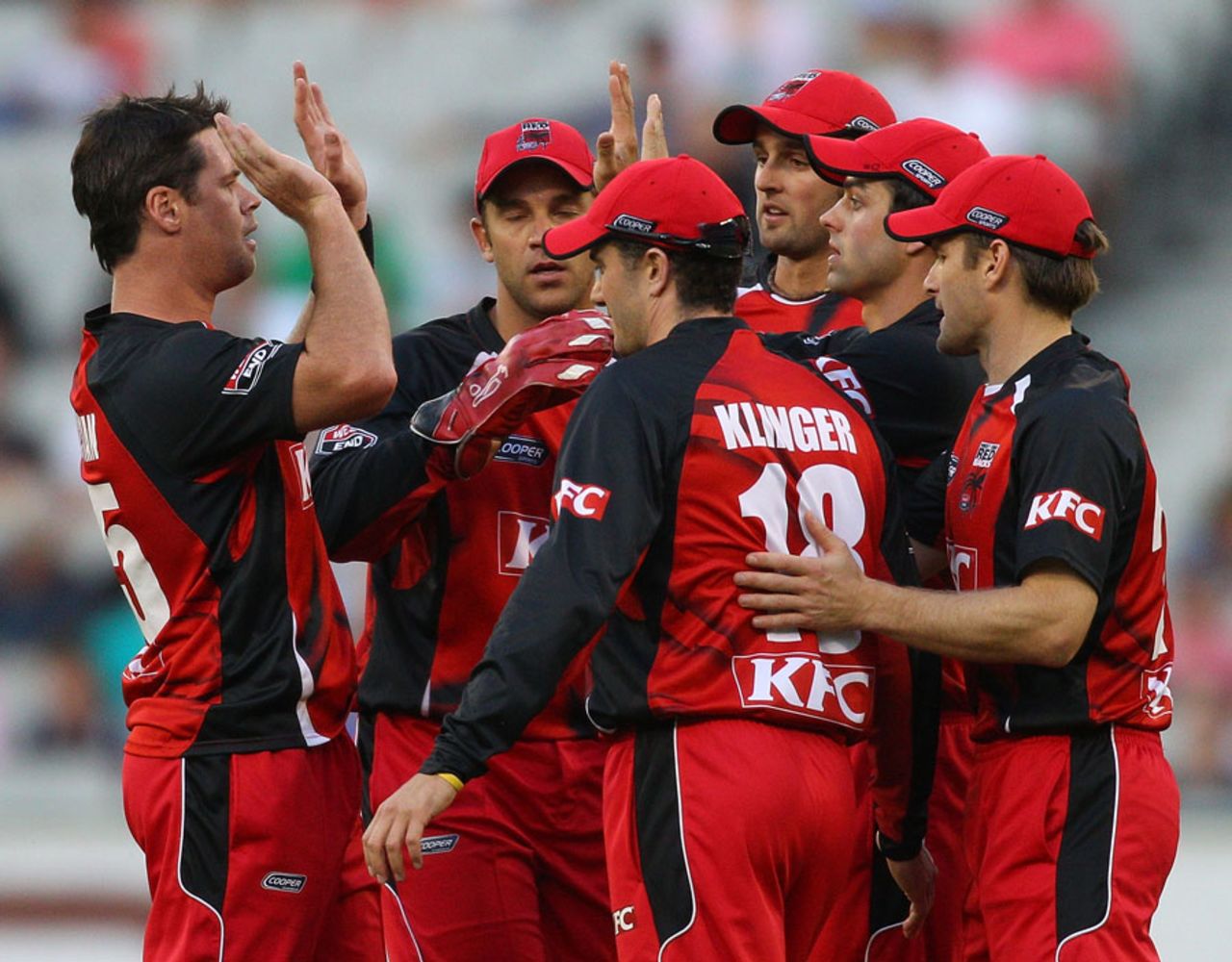 Daniel Christian celebrates a wicket with his team-mates, Victoria v South Australia, Big Bash, Melbourne, January 28, 2011