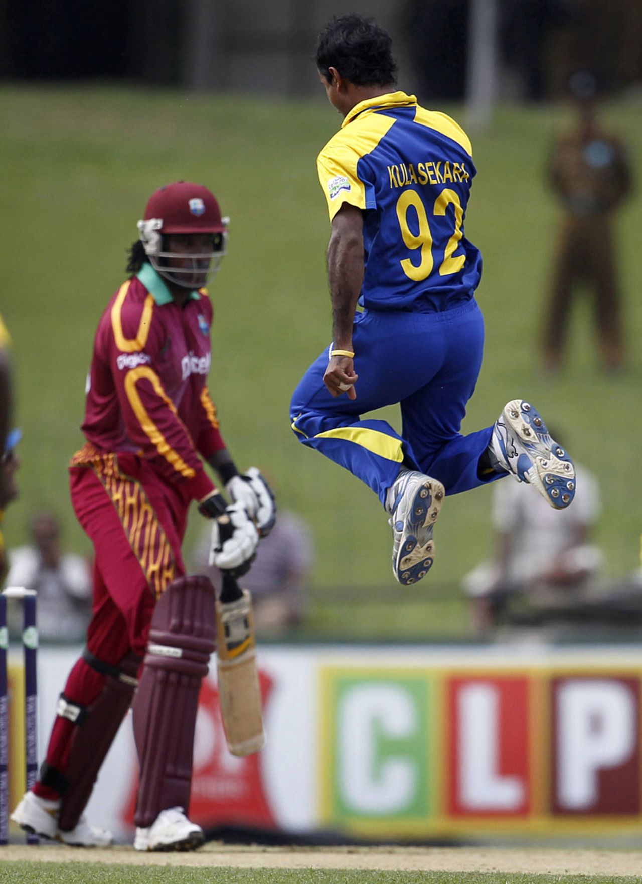 Nuwan Kulasekara celebrates after he dismissed Chris Gayle, Sri Lanka v West Indies, 1st ODI, SSC, Colombo, January 31, 2011