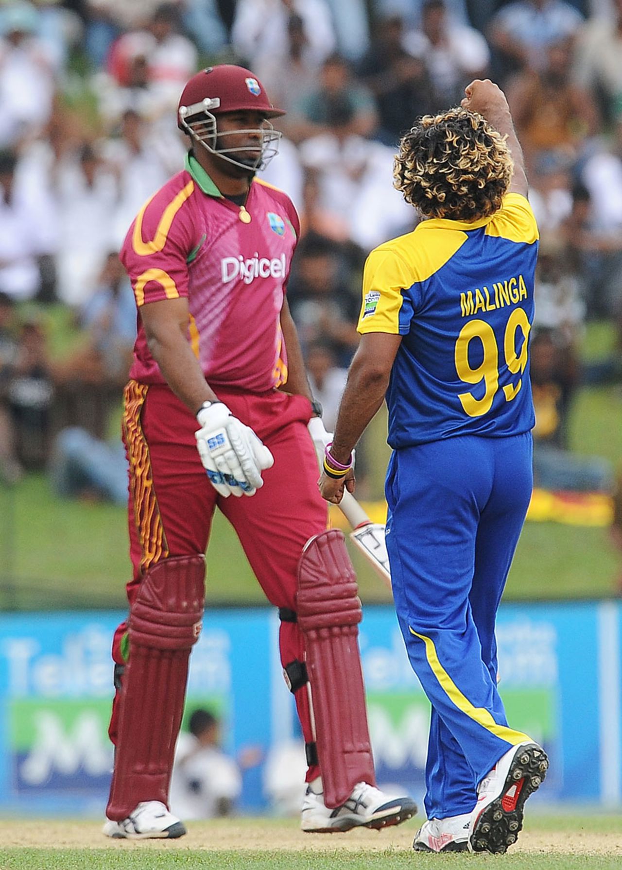 Lasith Malinga celebrates after he bowled Kieron Pollard for 4, Sri Lanka v West Indies, 1st ODI, SSC, Colombo, January 31, 2011