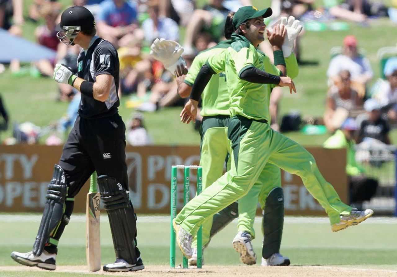 Ahmed Shehzad can't hide his glee after Martin Guptill throws his wicket away, New Zealand v Pakistan, 4th ODI, Napier, February 1, 2011