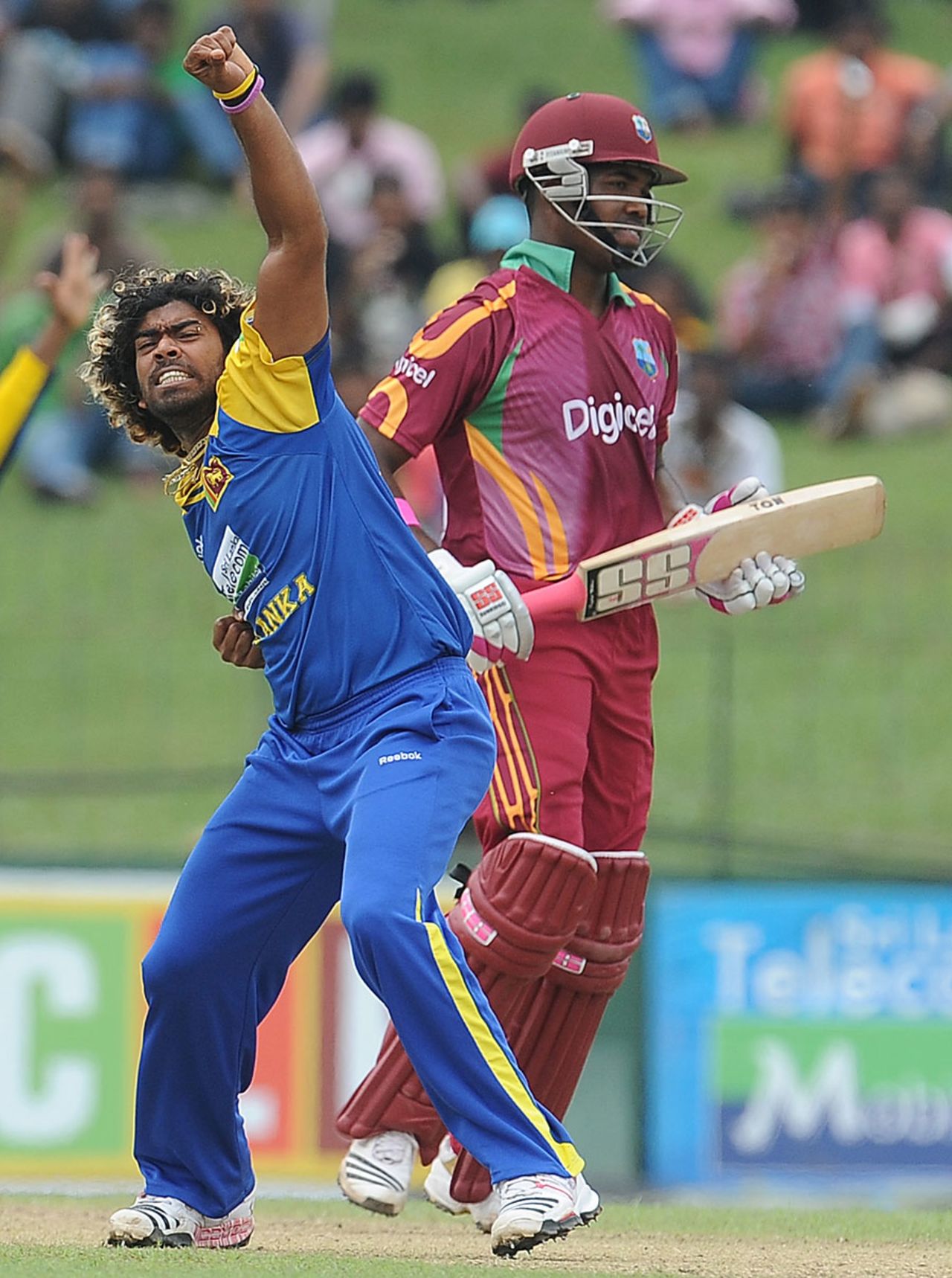 Lasith Malinga celebrates after he had Darren Bravo lbw, Sri Lanka v West Indies, 2nd ODI, Colombo, February 3, 2011