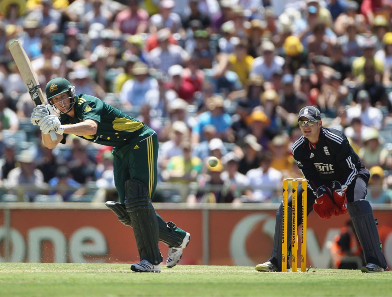 Adam Voges clips one through leg during his half-century, Australia v England, 7th ODI, Perth, February 6 2011
