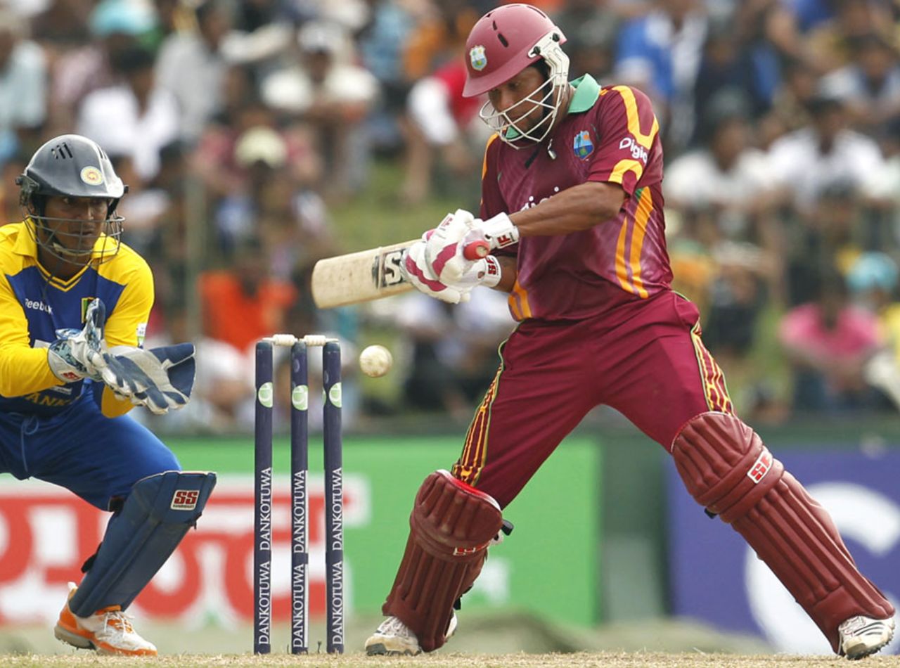 Ramnaresh Sarwan lines up for the cut, Sri Lanka v West Indies, 3rd ODI, SSC, February 6, 2011