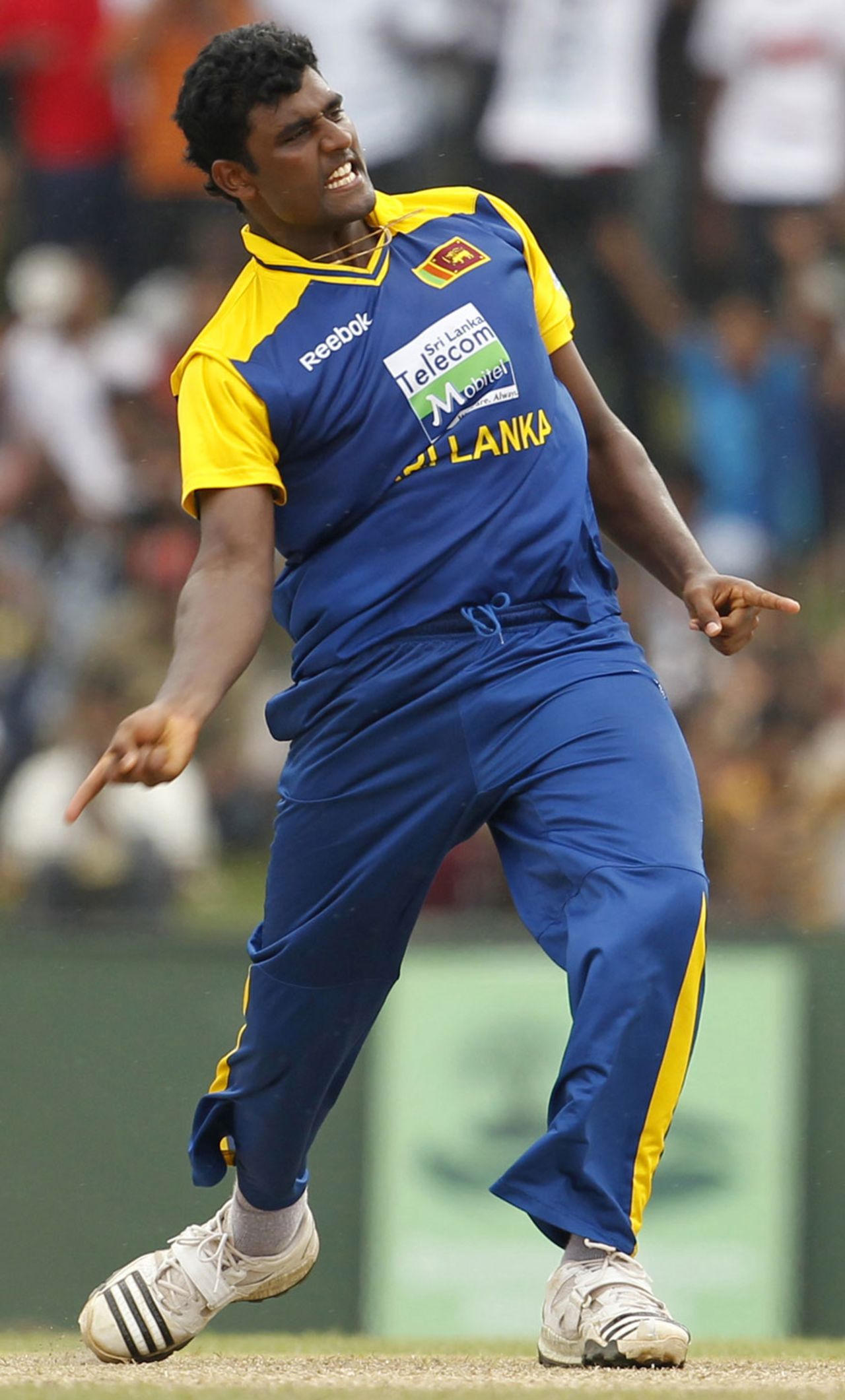 Thisara Perera exults after trapping Darren Bravo leg-before, Sri Lanka v West Indies, 3rd ODI, SSC, February 6, 2011