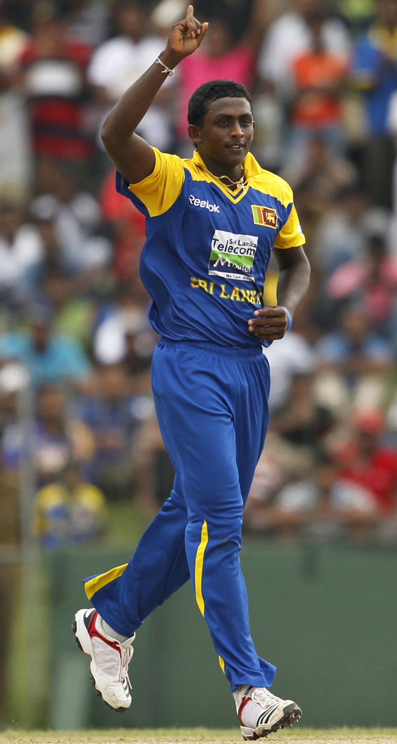 Ajantha Mendis celebrates one of his four wickets, Sri Lanka v West Indies, 3rd ODI, SSC, February 6, 2011