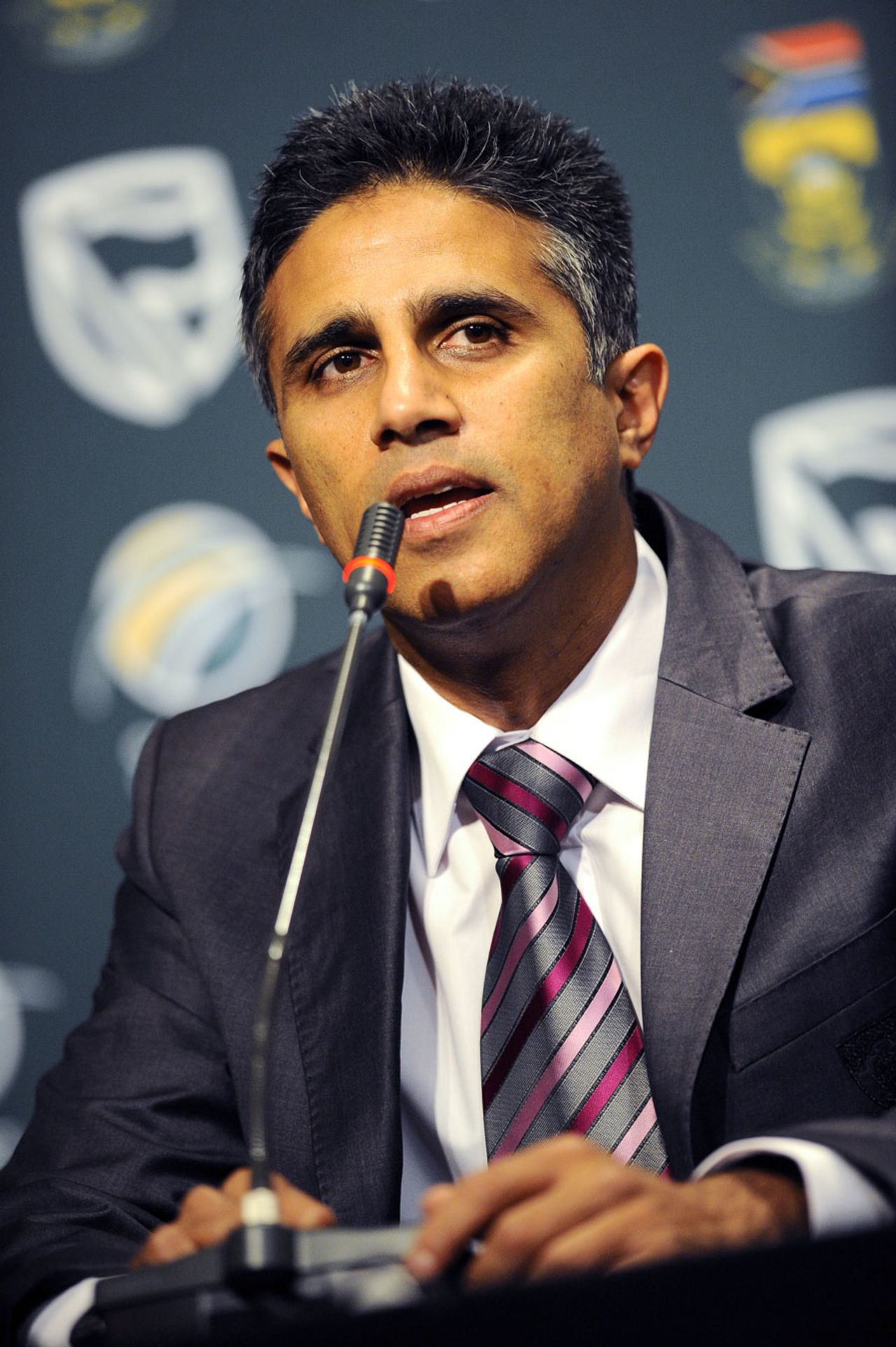 South Africa's team manager Mohammed Moosajee speaks at a press conference, Johannesburg, February 8, 2011