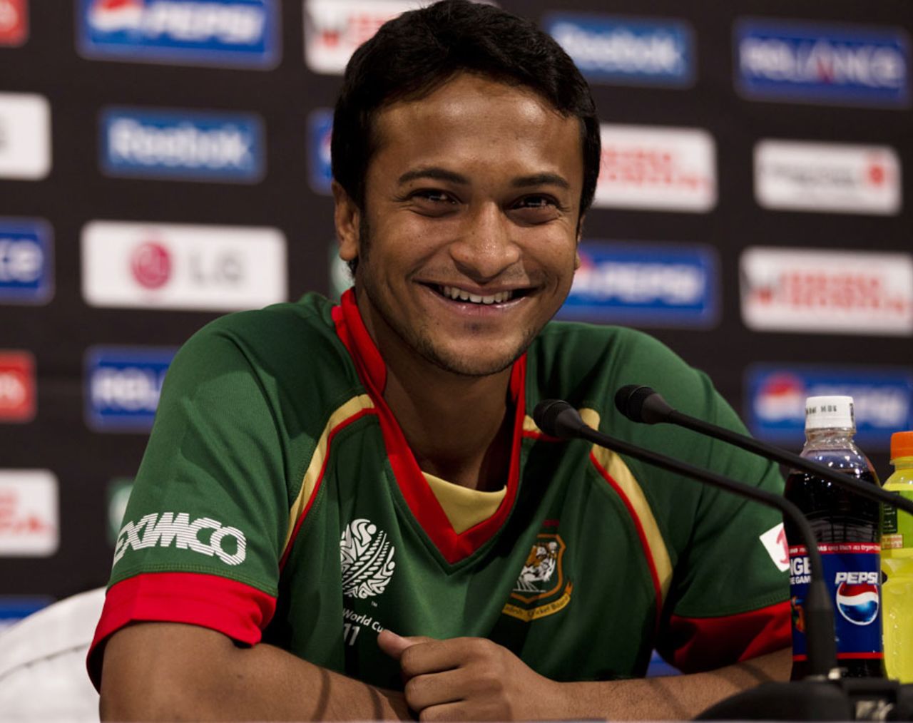 Shakib Al Hasan is in a cheerful mood in the lead-up to the World Cup, Dhaka, February 8, 2011