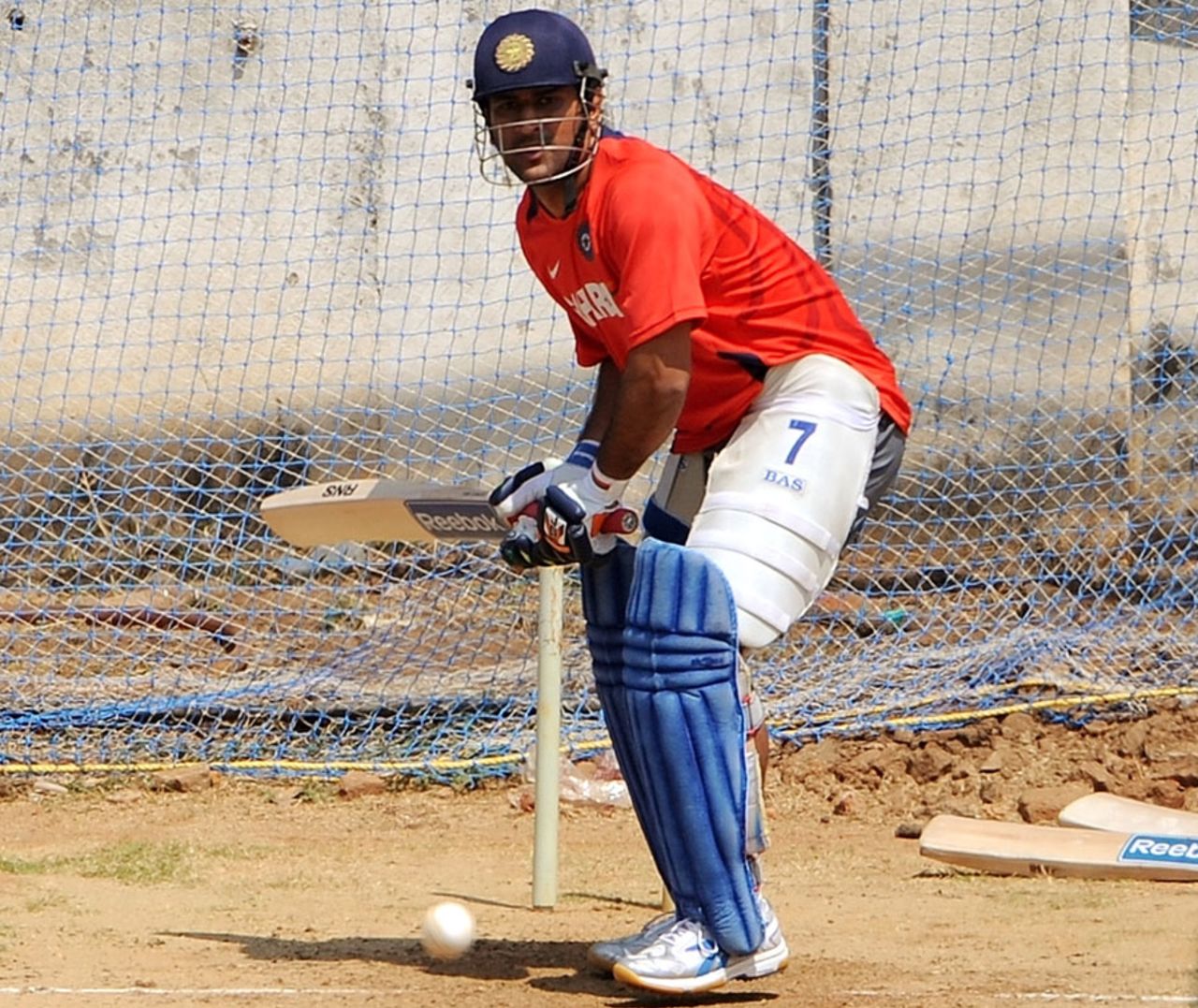MS Dhoni has a bat in the nets, Chennai, February 15, 2011
