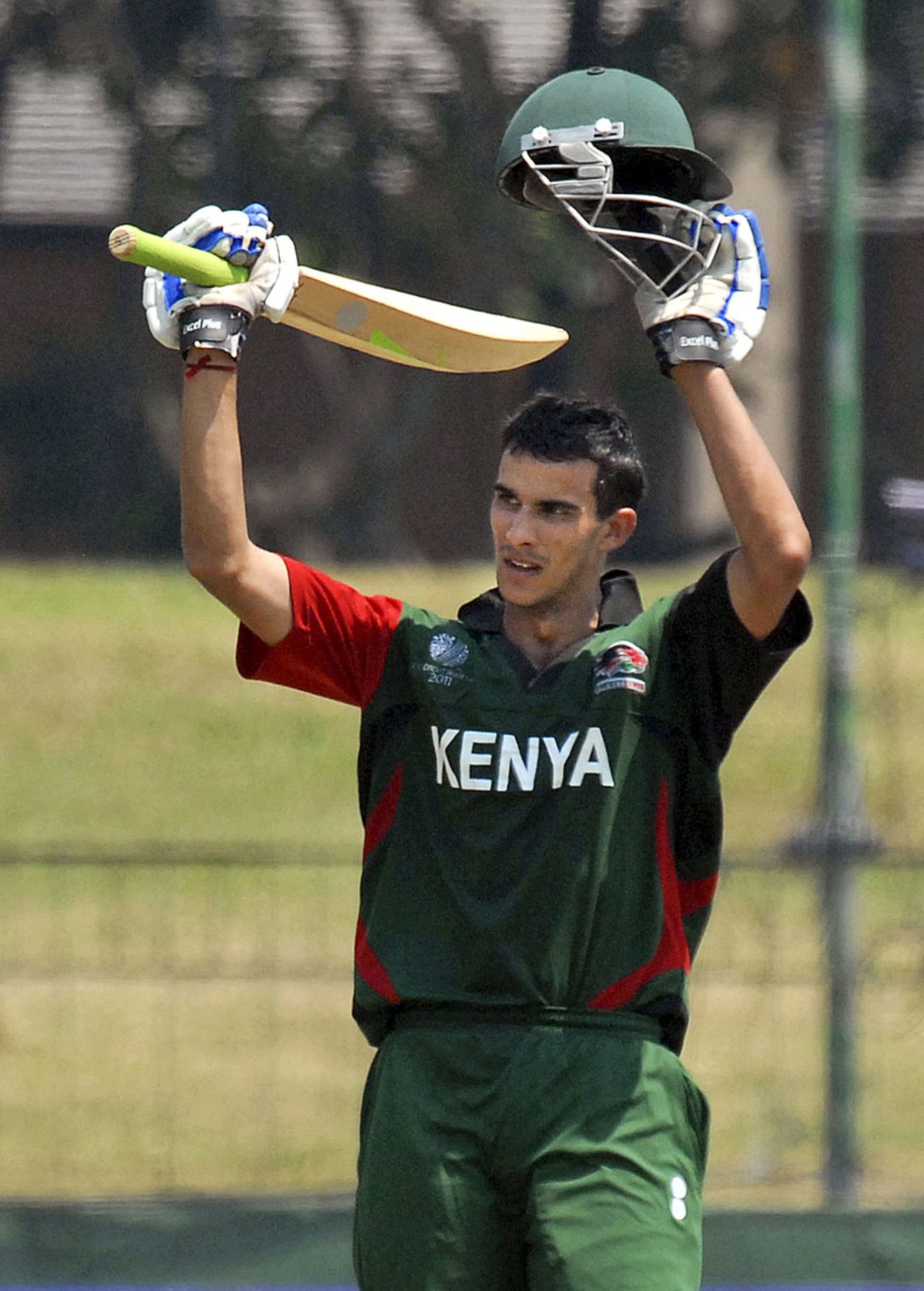 Kenya's Seren Waters celebrates his century against Netherlands, Kenya v Netherlands World Cup warm-up match, Sinhalese Sports Club, Colombo, February 15, 2011