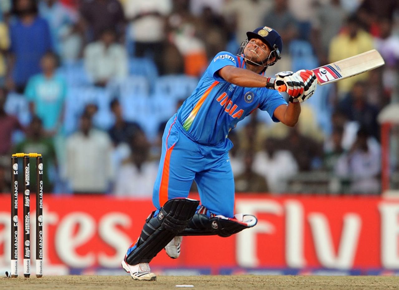 Suresh Raina hits one to the leg side during his half-century, India v New Zealand, World Cup 2011 warm-up, Chennai, February 16, 2011
