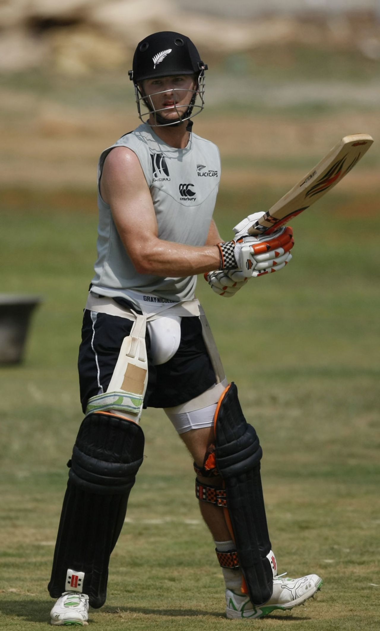 Kane Williamson has a bat at New Zealand's training session, Chennai, February 17, 2011