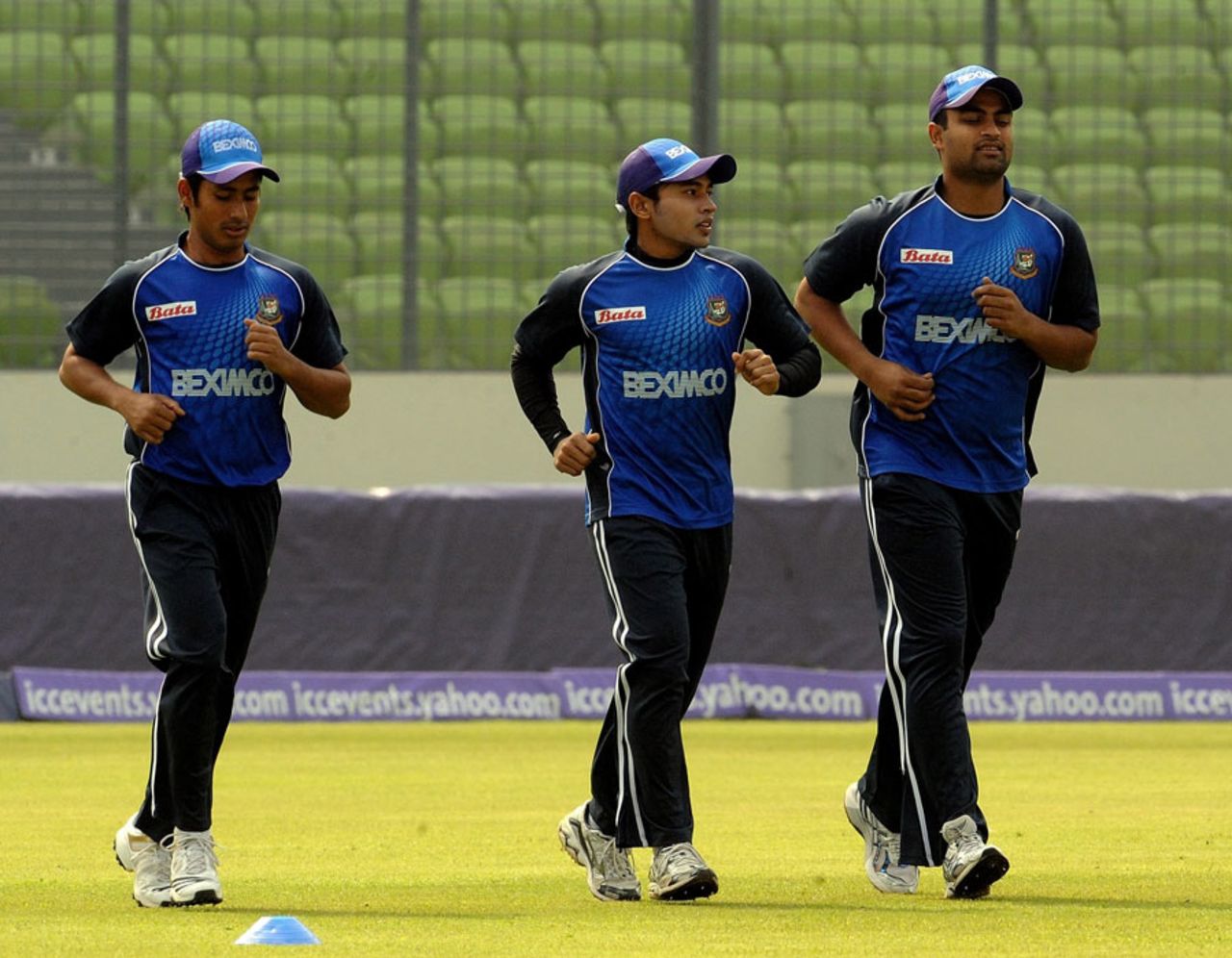 Mohammad Ashraful, Mushfiqur Rahim and Tamim Iqbal at a training session on the eve of the World Cup, Sher-e-Bangla, Dhaka, February 18, 2011