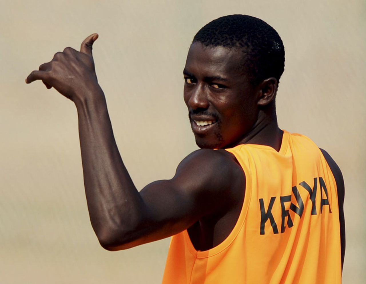 Kenya's captain Jimmy Kamande gestures during practice, Chennai, February 19, 2011