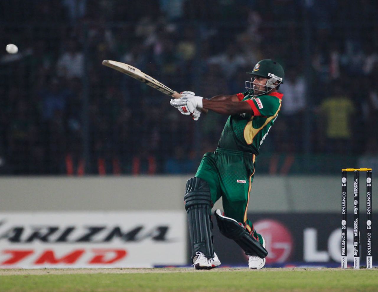 Imrul Kayes scored 34 off 29 balls before being bowled by Munaf Patel, Bangladesh v India, Group B, World Cup 2011, Mirpur, February 19, 2011