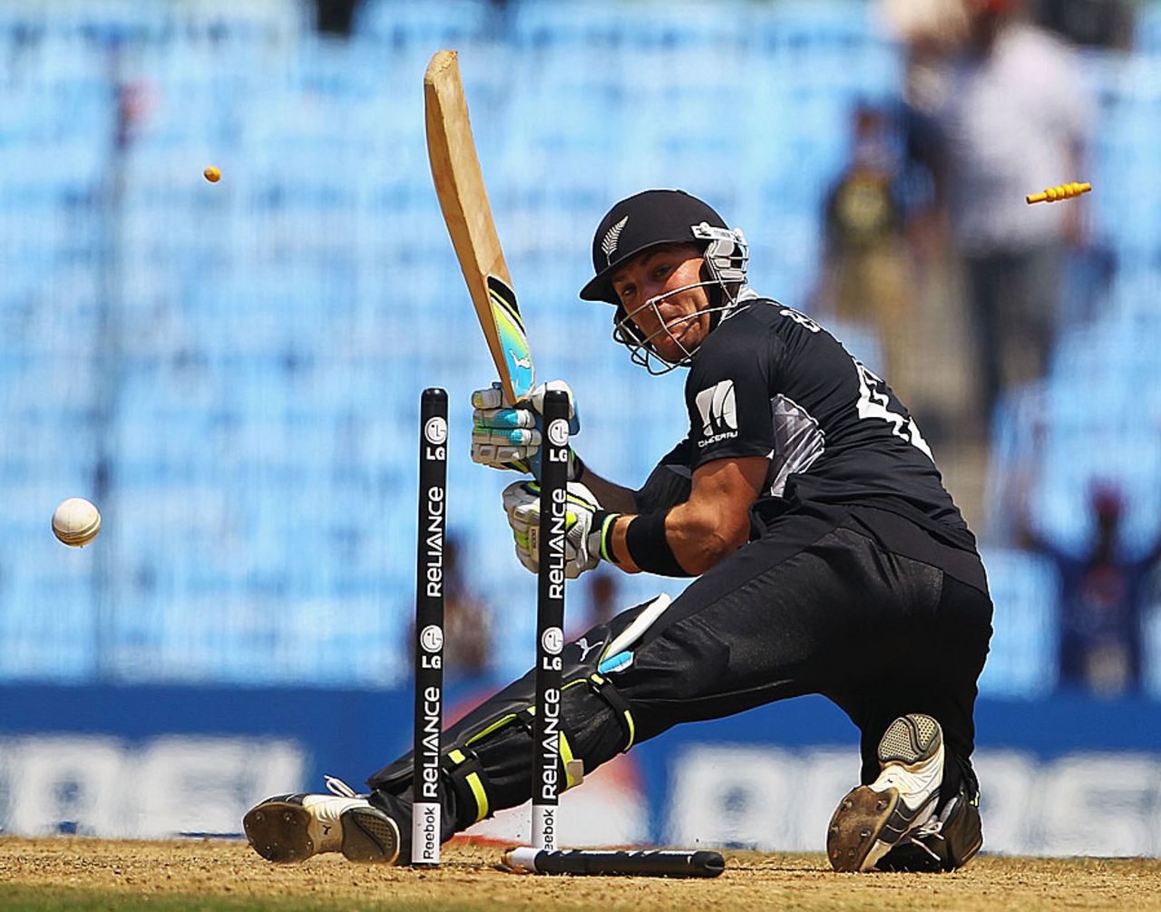 Brendon McCullum is bowled off a freehit, Kenya v New Zealand, Group A, World Cup 2011, Chennai, February 20, 2011