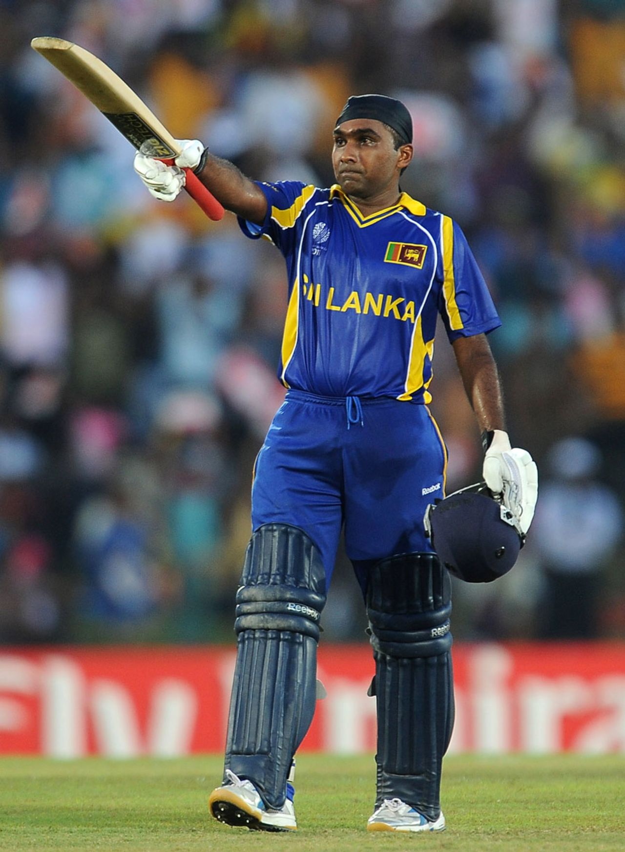 Mahela Jayawardene celebrates the highest century by a Sri Lankan in the World Cup, Sri Lanka v Canada, Group A, World Cup 2011, Hambantota, February 20, 2011