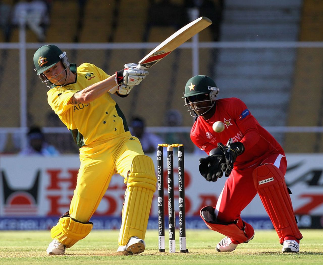 Michale Clarke pulls during his half-century, Australia v Zimbabwe, Group A, World Cup 2011, Ahmedabad, February 21, 2011