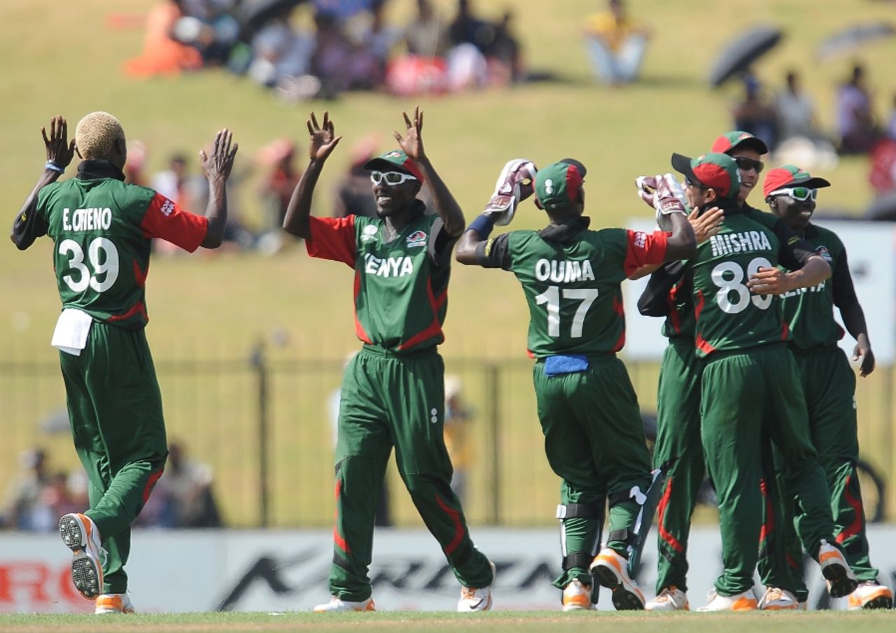 Kenya celebrate the early dismissal of Mohammad Hafeez, Kenya v Pakistan, Group A, World Cup, Hambantota, February 23, 2011